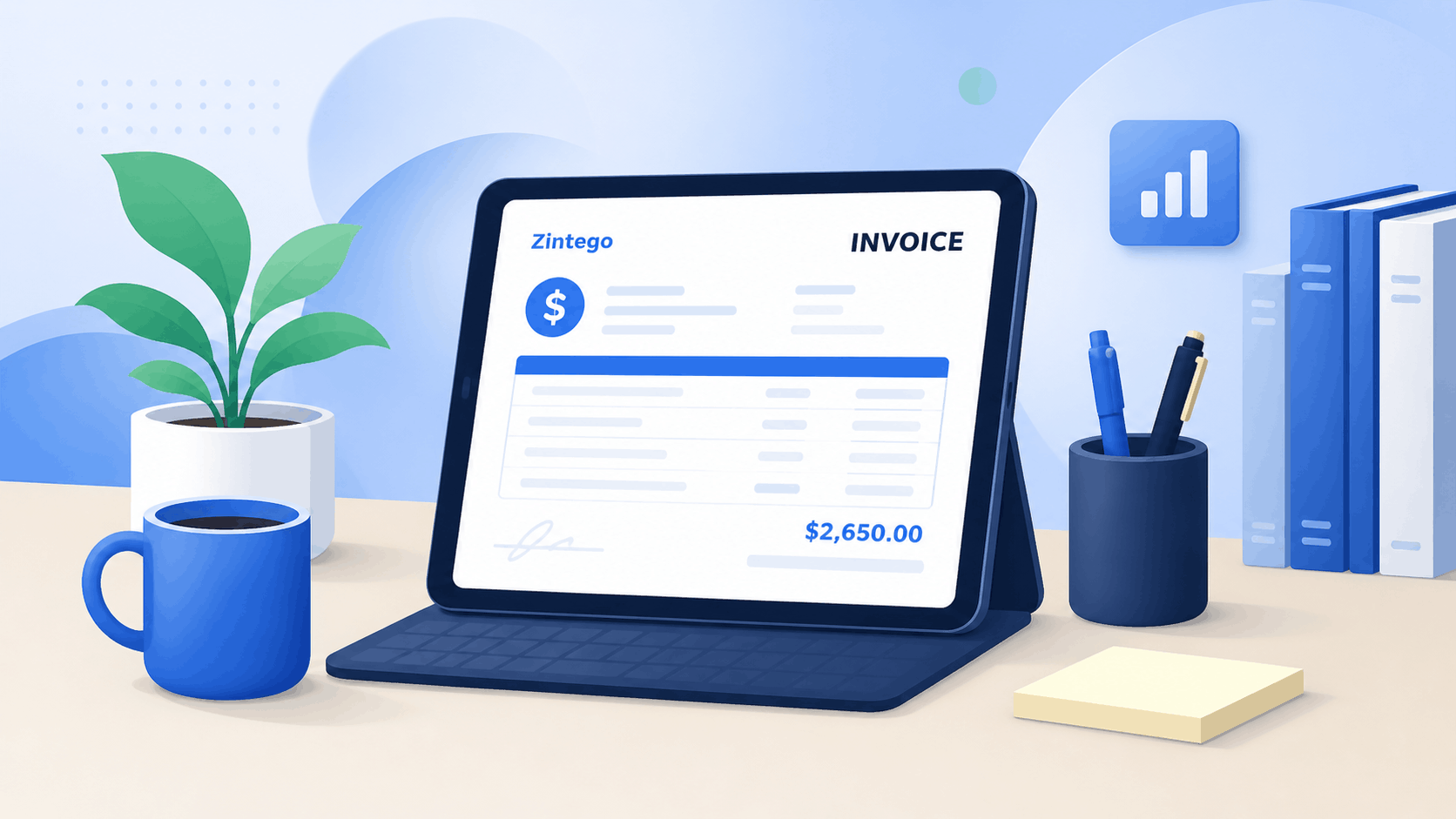 Professional invoice displayed on a modern workspace desk