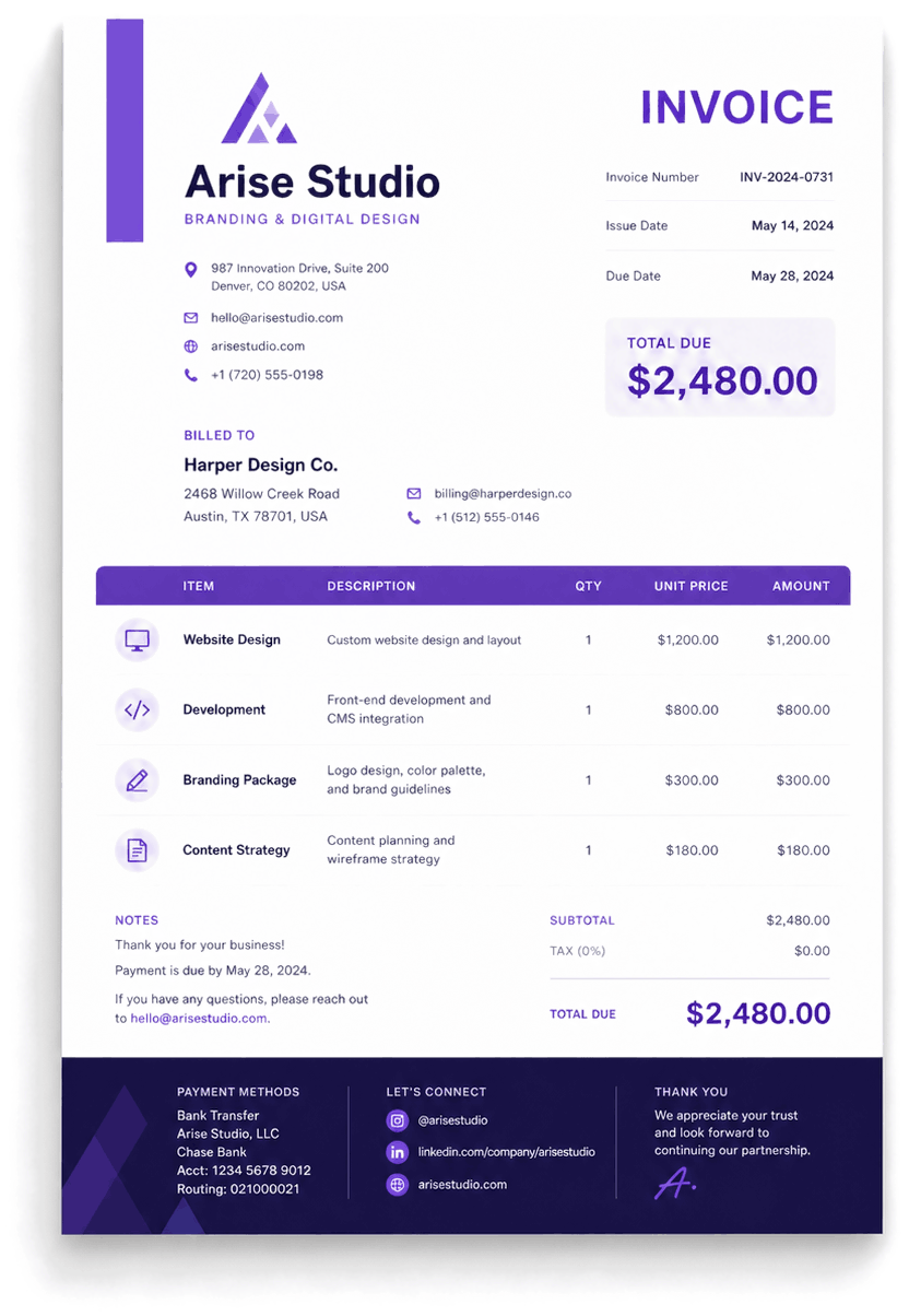 Creative invoice template preview