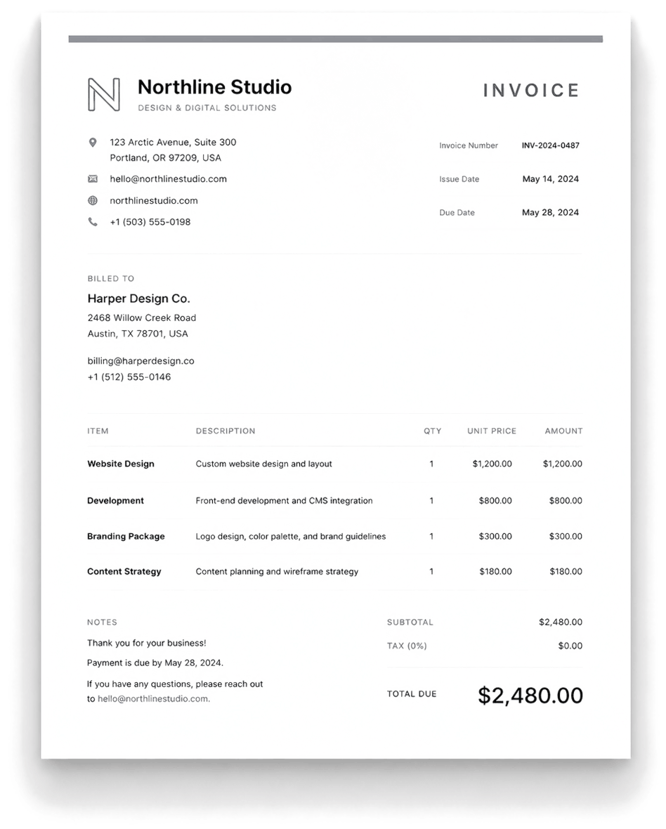 Minimal invoice template preview